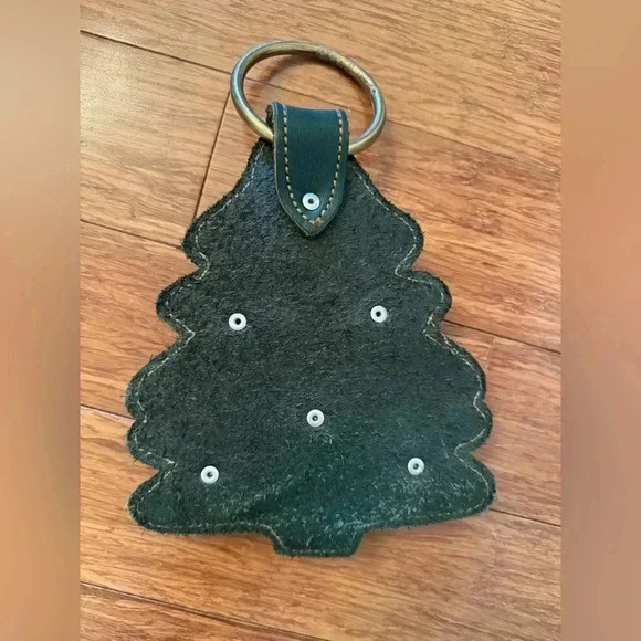 VTG Large Leather Green Tree with Brass Bells Sleigh Bell Door Hanger - Picture 4 of 5